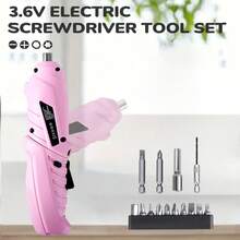 3.6V Rechargeable Cordless Electric Screwdriver Set, Lithium Battery Mini Screwdriver Kit, USB Charging Electric Drill Tool For DIY Projects And Home Repair, Pink - Pink - View 8