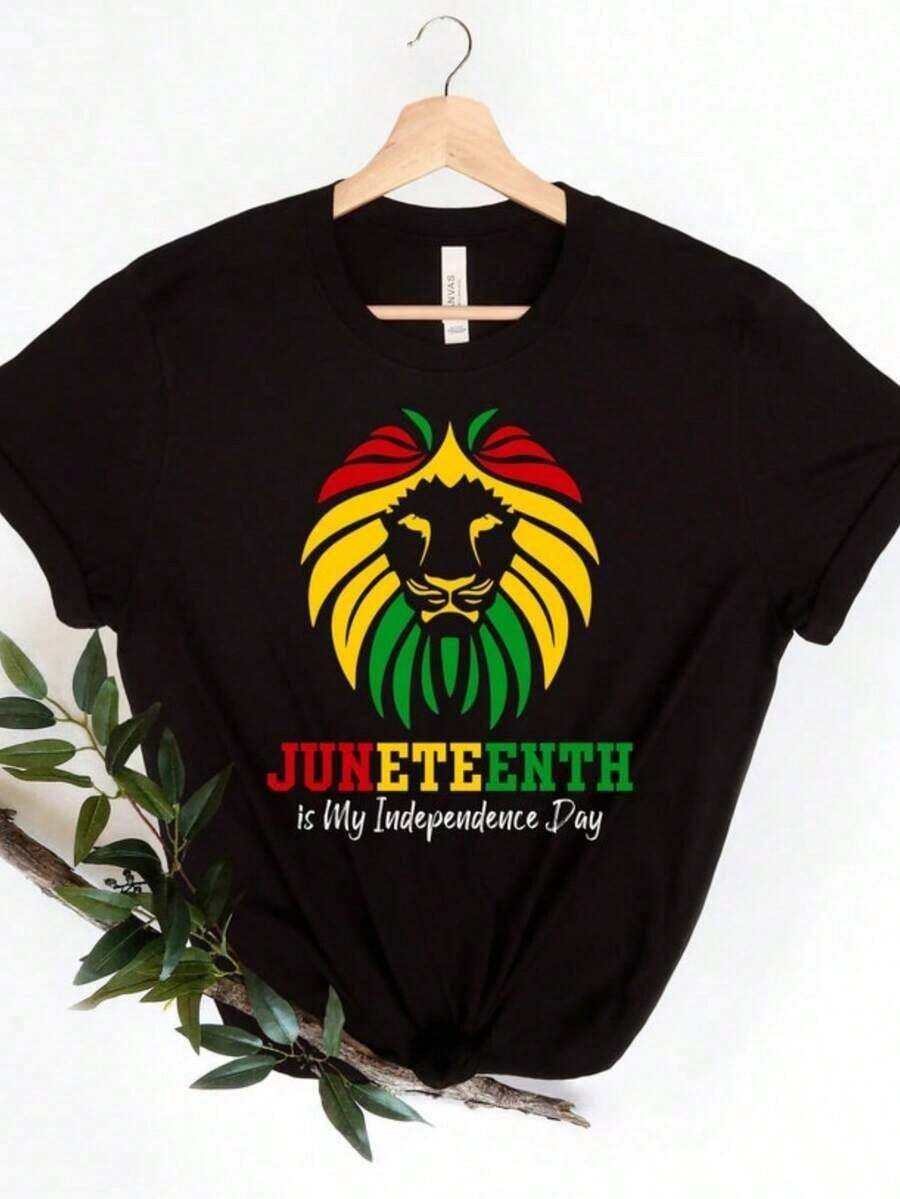 Juneteenth American Freedom 1865 Juneteenth T-Shirt For Men And Women, Short Sleeve Slogan Print T-Shirt For Women, Unisex Cotton Casual T-Shirt. - 黑色6 - 查看 1