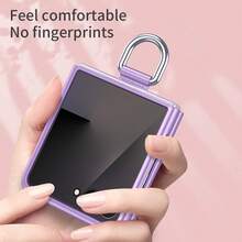 غطاء هاتف متوافق مع Galaxy ZFlip3 ZFlip4 ZFlip5 ZFlip6 ZFlip7 ZFlip7FE، غطاء هاتف بتصميم بسيط بلون موحد مطفي بملمس جلدي مع حامل حلقة شريطي - الأرجواني - مشاهدة 6