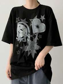 Short-Sleeved T-Shirt For Women, Summer, Round Neck, Loose Top - Black - View 3