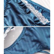 Women's Sexyys Satin Panties Lace Silk Underwear Luxury Low Waist Side Tie Panty Breathable String Bikini Briefs - 藍色 - 查看 7