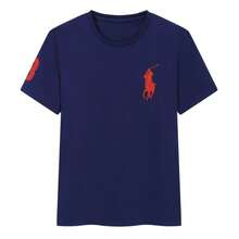 Camiseta de Verano 2026 para Hombre con Logo de Caballo, Cuello Redondo, Manga Corta, Corte Ajustado, de Algodón Estampado RL, Casual y Versátil, 100% Algodón - Negro - Ver 4