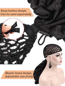 nunify 2 in 1 Wrap Cap Satin Bonnet Bolak-balik Dapat Dilepas untuk Rambut Keriting, Cocok untuk Tidur, Pelurusan Rambut & Perlindungan Kepang, Penutup Rambut Ganda yang Dapat Diatur dengan Jaring, Penutup Pelindung Rambut Elastis untuk Rambut Alami dan Kepang. - View 6