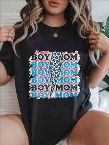 Women's Casual Short-Sleeve T-Shirt - "Boy Mom" Design With Lightning Bolt And Colorful Text, Round Neck, Summer Top, Machine Washable, Ladies' T-Shirts, Casual Wear, Modern Style, Comfortable Fit

Black - 黑色 - 查看 7