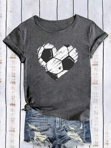 Women's Limited Edition Short-Sleeved Sports T-Shirt, Comfortable And Stylish, Suitable For Sports And Daily Life, With Football Design, Made Of Lightweight Cotton. - 黑色 - 查看 8