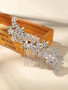 1pc Women's Luxury Rhinestone Flower Hairpin Hair Accessory,Combs,Side Comb - Gold - View 6