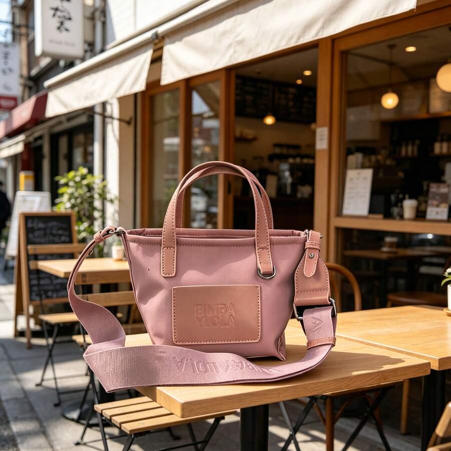 1 Nylon Bag With Embossed Logo And Leather Handle Trim, Adjustable Wide Shoulder Strap, Abrasion-Resistant Material, Minimalist Urban Style, Women's Handbag And Shoulder Bag For Commuting, Campus & Office, Available In Multiple Colors - Hồng - Xem 1