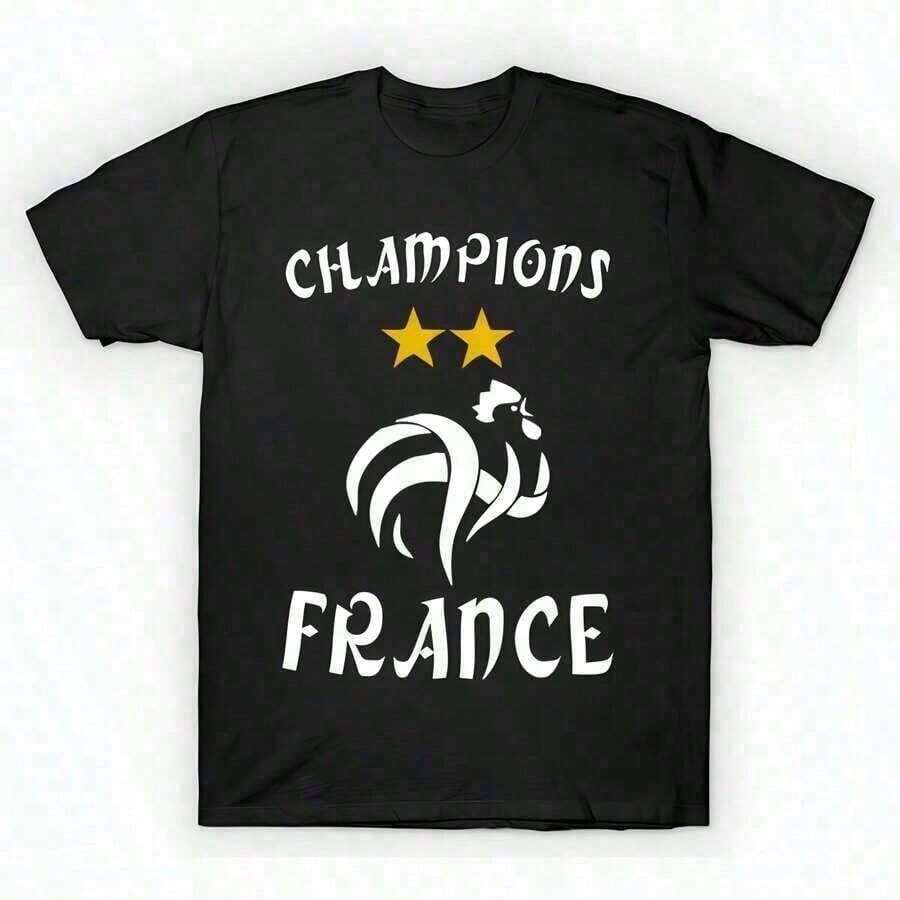Tops para mujer de manga corta con cuello redondo y estampado de de la bandera de Francia para mujer, estilo casual. - Negro - Ver 1