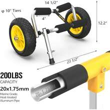 Foldable Kayak Cart, Lightweight Aluminum Alloy Frame, Universal Dolly Cart With 10'' Durable Solid Tires For Canoes, Paddle Boards, Boats, Strong 1.75" Thick Prongs - Grey - View 1