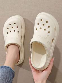 9cm Platform Women's Summer Outdoor Slip-On Sandals, Thick Sole Closed Toe Beach Slides, Solid Color Garden Shoes - White - View 2