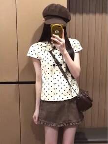 Summer Clothes For Women, Women's Tops, Y2K Tops, T-Shirts, Stylish Outfits, White Tops, Short-Sleeved, Office Casual, Summer, French Chic, Pure And Innocent Style, Lace Short-Sleeved Shirt, New Summer Butterfly Ribbon Trim Top - HH - Xem 8