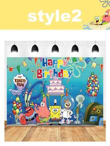 SpongeBob SquarePants SquarePants Series Birthday Party Backdrop Fabric - Multiple Styles Of Cartoon Printed Party Banners For Event Photography And Decoration Of Walls - Multiple Styles - View 7
