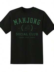 Camiseta minimalista moderna Mahjong Social Club para mujeres y hombres, regalo para amantes del juego de Mahjong, ropa casual de estilo vintage unisex con diseño de gráficos de puntos y bambú, perfecta para eventos de juegos y uso diario. - Negro - Ver 4