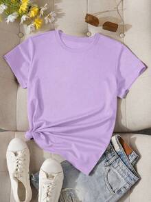 Off-The-Shoulder T-Shirt With Letter And Cartoon Print - Purple - View 6