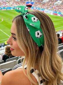 1pc New World Cup Soccer Print Headband With Bow & Rabbit Ears, Hair Clip Accessory Hairband - Multicolor - View 6