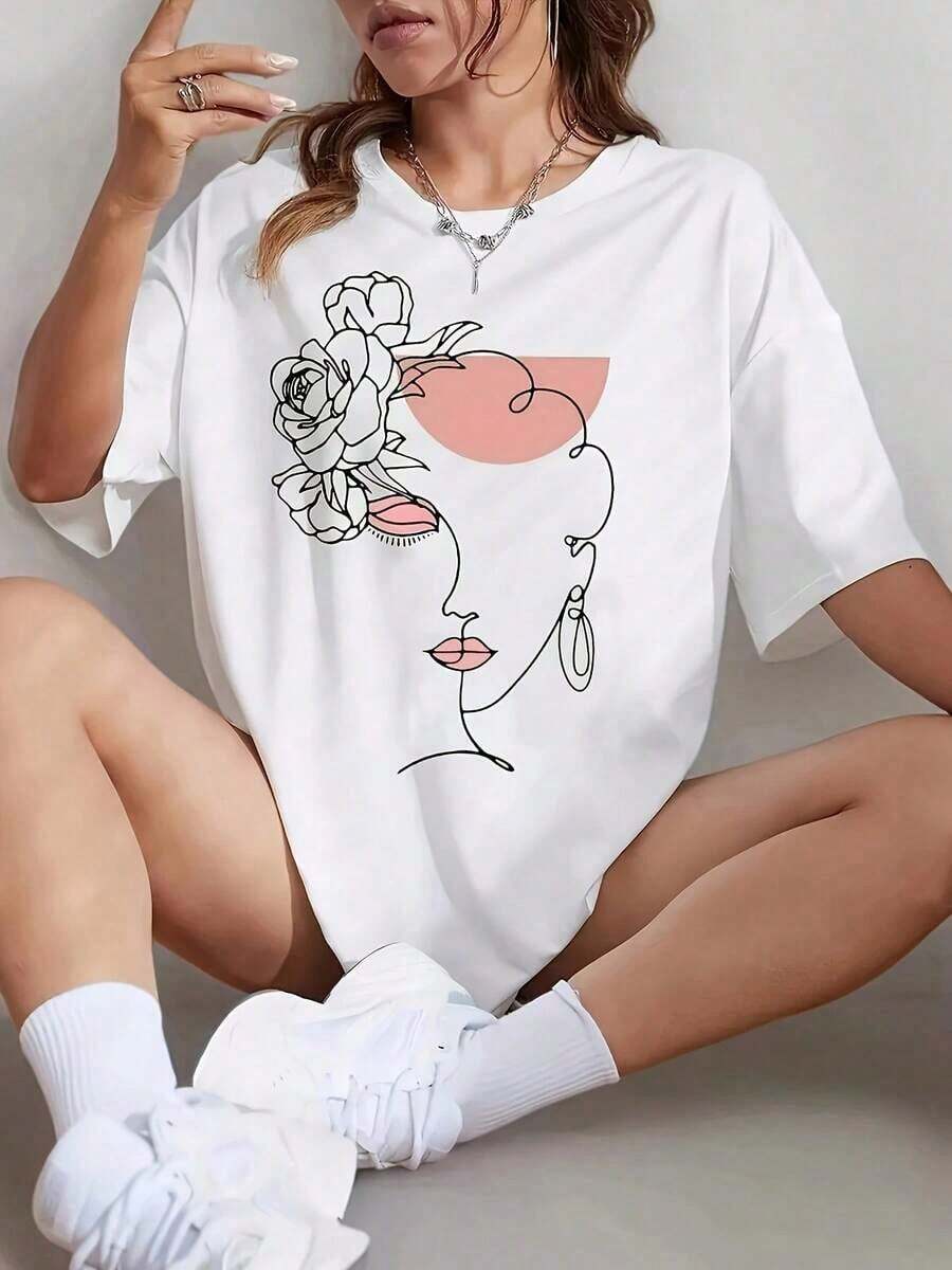 1 pieza de camisa casual de manga corta para mujer, 100% algodón - Blanco - Ver 1
