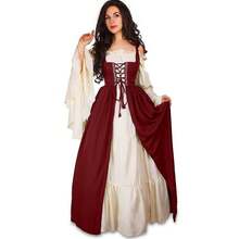 Retro Renaissance Court Dress From The Middle Ages With Lace-Up Waist, Costume For Stage Performances - Blue [skirt + Vest + Ribbon] - View 8