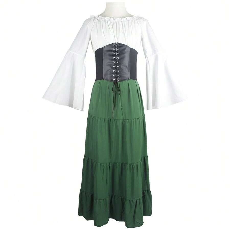 New Medieval Party Dress With Wide Sleeves And Long Sleeves, European And American Style, For Women, Renaissance And Medieval Period