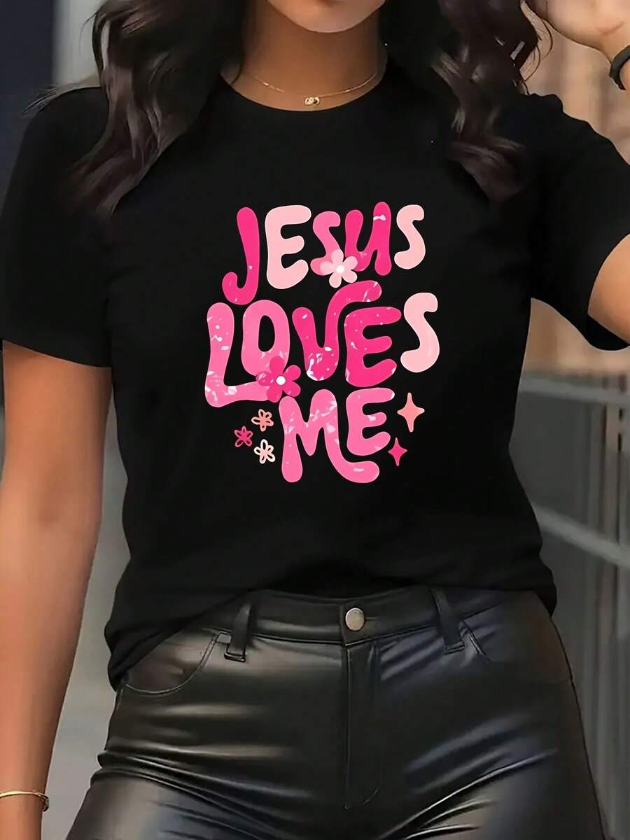 Camiseta de manga cortara mujer a la moda, con estampado de flores y estrellas, diseño moderno, lavable a máquina, cuello redondo casual cómodo, elasticidad media, i para todas las estaciones