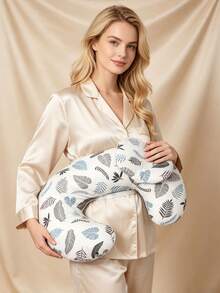 1个二合一多功能哺乳枕，灰色树叶印花新生儿哺乳枕，可调节孕期睡眠支撑垫，柔软孕妇枕，理想的婴儿洗礼礼物，缓解颈部和臀部疼痛，适合奶瓶喂养和户外活动 - 初雪葉語 - 查看 6