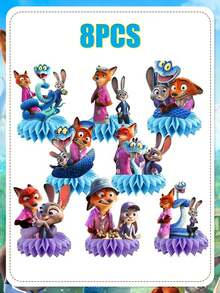 Disney Bộ trang trí trung tâm tổ ong chủ đề Judy và Nick, trang trí bàn làm việc rực rỡ phù hợp cho các bữa tiệc thẩm mỹ và chụp ảnh, được thiết kế nhấn mạnh vào màu sắc sống động và thẩm mỹ tươi vui. Thiết kế độc đáo với các họa tiết in đậm, bắt mắt của Judy, Nick và các nhân vật khác, kết hợp với đế tổ ong sáng màu sẽ nổi bật trong bất kỳ bối cảnh bàn nào. - Đồ trang trí - Xem 13