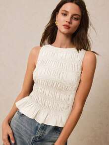 Camiseta de tirantes casual a cuadros para mujer en verano - Beis - Ver 6