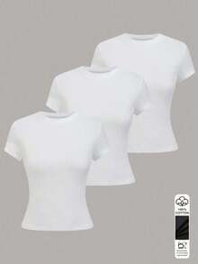 1 pieza Camiseta de manga corta informal de unicolor para mujer - Multicolor 18 - Ver 1