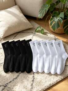10 đôi tất dài đến bắp chân in họa tiết chữ thập, chất liệu cotton mềm mại, thoáng khí, kiểu dáng thời trang thường ngày dành cho nam và nữ. - Nhiều màu - Xem 21