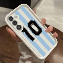 Fanahat-Phone Case: Number Stripes Jersey Design of Black And White Phone Case, Made from Soft TPU Material, Offering High Quality And Protection, Compatible with Samsung Models A01, A03s, A04s, A05, A05s, A07, A13, A14 4G, A14 5G, A15 4G, A15 5G, A16 5G - Beis - Ver 3