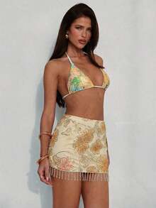 Falda de playa con flecos de lentejuelas elegante para mujeres, para festival de música Y2K, fiesta, Pascua, Día de San Patricio, carnaval, cita, concierto, concierto de country, falda verde con lentejuelas y brillo - Multicolor - Ver 7
