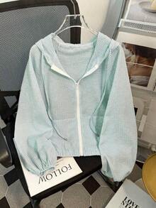 Chaqueta con capucha ligera y casual con cremallera para protección solar, adecuada para primavera y verano - Verde Oscuro - Ver 3