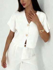 Cárdigan delgado de mujer con contraste de color retro, adecuado para salidas, estilo callejero, aeropuerto, vacaciones en la playa, viajes al trabajo, fiestas de boda, festivales, estilo bohemio, romántico y elegante - Blanco - Ver 3