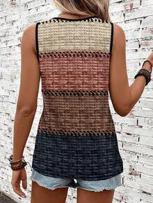 Camiseta de tirantes casual con cuello redondo y estampado floral para mujer - Multicolor 4 - Ver 2