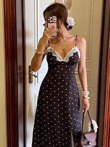 Vestido camisero casual a media pierna con lazo delantero a cuadros para mujer - Negro - Ver 10