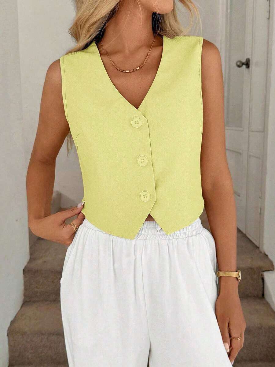 Chaleco negro, chaqueta fina, blusa de oficina para mujer - Amarillo - Ver 1