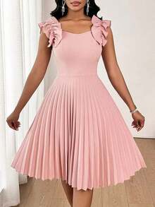 Vestido mini de fiesta con estampado floral y pliegues a la moda para mujer - Rosa 2 - Ver 6