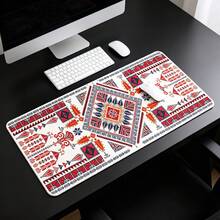 Vintage Red Pattern Gaming Mouse Pad Compatible For PC/Laptop/Desktop - Geometric Non-Slip Rubber Base Desk With -Slip,Computer Accessory For Office & Gaming - View 1