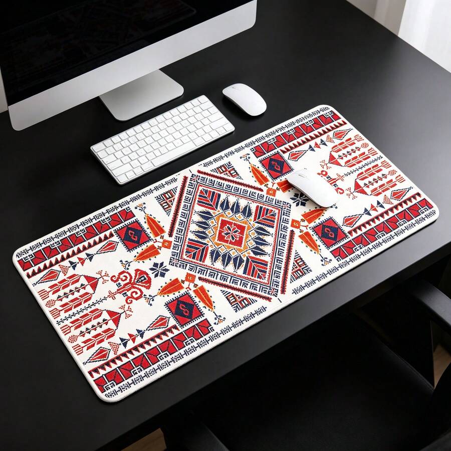 Vintage Red Pattern Gaming Mouse Pad Compatible For PC/Laptop/Desktop - Geometric Non-Slip Rubber Base Desk With -Slip,Computer Accessory For Office & Gaming - View 1