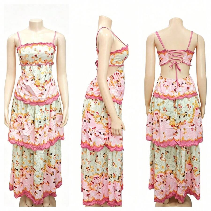 Summer New Women's Cake Strap Dress With Fashionable Tassels And Waist-Revealing Embroidery - Pink - View 1