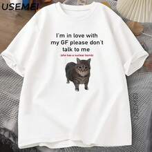 Camisetas divertidas I'm in Love with My GF con diseño de gato, camiseta holgada de algodón con cuello redondo para novio, camiseta de manga corta para hombre, camisetas para parejas - forma - Ver 1