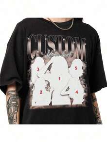 Camiseta personalizada de mujer para el Día de Acción de Gracias, regalos de Navidad - Agrega tu propio texto e imágenes (foto familiar/selfie/foto de mascota/foto de amigo) Casual blanca de verano - Negro - Ver 3