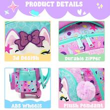 3PCS Girls Rolling Backpack With Wheels For Kids 3D Animal School Roller Backpack,Carry On Travel Luggage With Lunch Bag And Pencil Case For Girls Ages 5-12 - Multicolor Girls Trolley School Bag - View 8