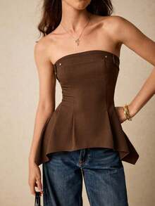 Blusa minimalista lisa para mujer, ropa occidental para mujer, blusas para salir para mujer, estilo Y2K, para conciertos, adecuada para uso diario, calle, citas, ir al trabajo y otras ocasiones - Marrón - Ver 8