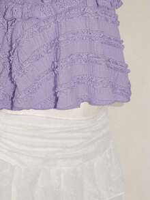 Blusa de tirantes de mujer con volantes de tela texturizada de unicolor para el verano y vacaciones - Púrpura malva - Ver 10