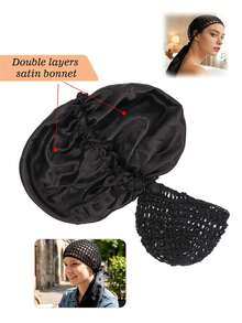 nunify 2 in 1 Wrap Cap Satin Bonnet Bolak-balik Dapat Dilepas untuk Rambut Keriting, Cocok untuk Tidur, Pelurusan Rambut & Perlindungan Kepang, Penutup Rambut Ganda yang Dapat Diatur dengan Jaring, Penutup Pelindung Rambut Elastis untuk Rambut Alami dan Kepang. - View 7