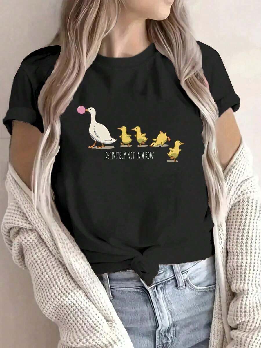 Camisas De Mujer 1 Pieza De Ropa Casual De Moda Para Hombres Y Mujeres. Camiseta De Cuello Redondo Para Mujer Con Estampado Casual Y Divertidos Patos Definitivamente No En . VersáTil, FáCil De Combinar, Adecuada Para Uso Diario, Estilo Urbano, Ropa De Vacaciones, Ropa De Fin De Semana. - Negro - Ver 1