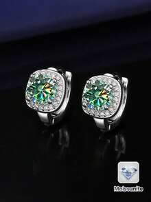 Bộ 2 khuyên tai bạc 925 cao cấp đính đá Moissanite 5.0mm, thích hợp cho nữ giới đeo hàng ngày, dự tiệc, lễ hội, Ngày Valentine, Ngày của Mẹ, sinh nhật, kỷ niệm ngày cưới, Giáng sinh, quà tặng năm mới. - xanh lam - Xem 1