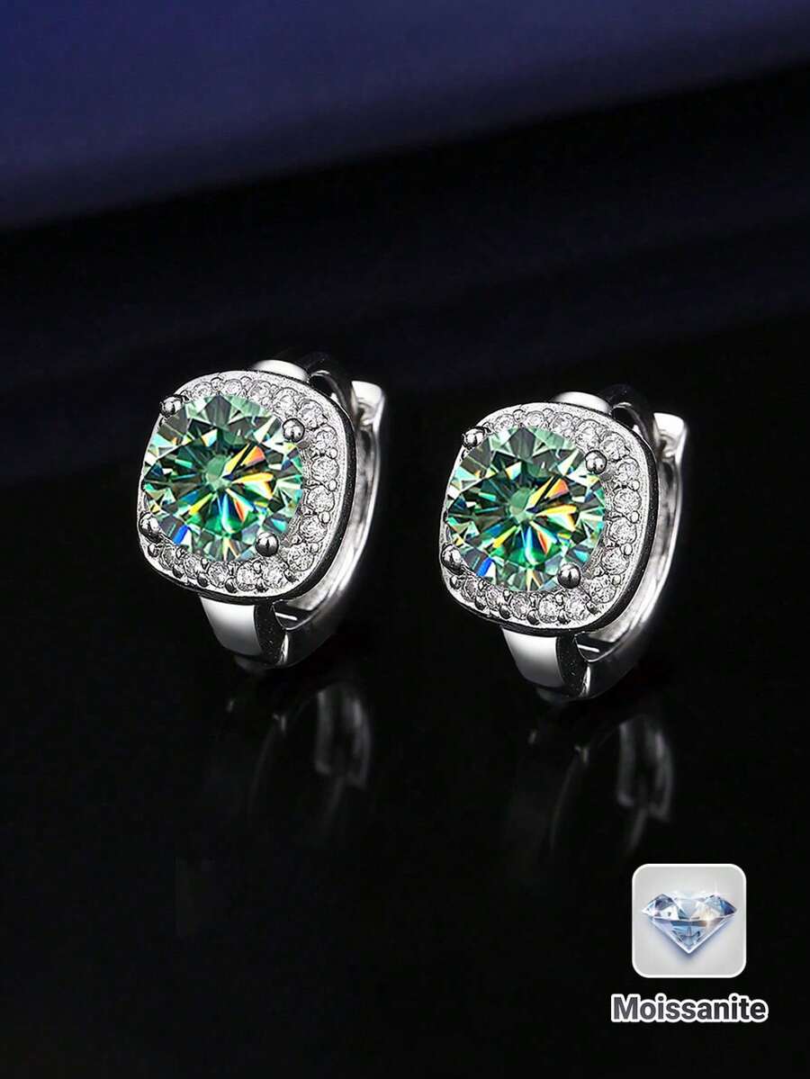 Bộ 2 khuyên tai bạc 925 cao cấp đính đá Moissanite 5.0mm, thích hợp cho nữ giới đeo hàng ngày, dự tiệc, lễ hội, Ngày Valentine, Ngày của Mẹ, sinh nhật, kỷ niệm ngày cưới, Giáng sinh, quà tặng năm mới. - xanh lam - Xem 1