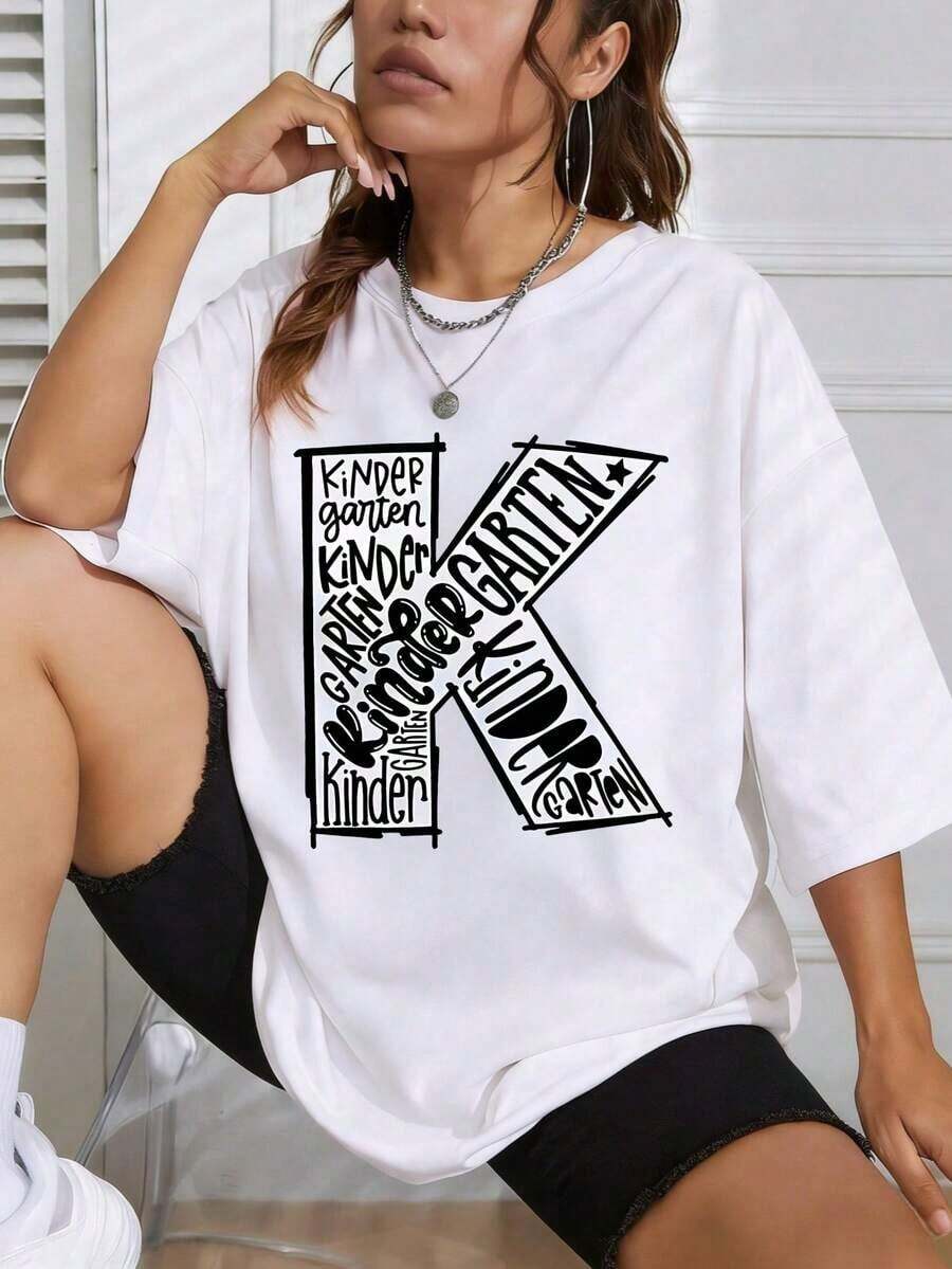 Camiseta de mujer de manga corta, casual de verano, de algodón, de talla grande, con estampado gráfico divertido, camiseta de guardería, regalo para ella, conjuntos de verano para mujer, camisetas de talla grande, adecuadas para primavera, verano y otoño. - Blanco - Ver 1