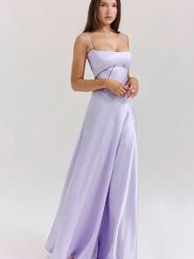 Vestido largo tirantes elegante espalda descubierta ajustado para fiesta - Morado - Ver 2